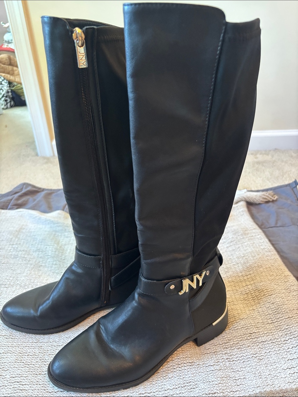 Jones New York Black Knee-High Boots with Gold JNY Accent